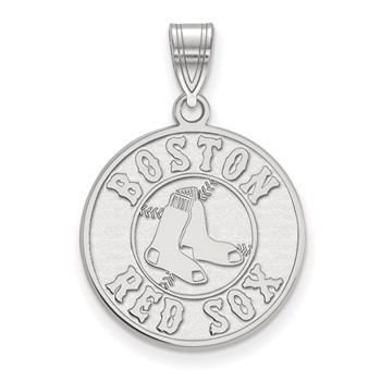 14k White Gold Major League Baseball LogoArt Boston Red Sox Large Pendant