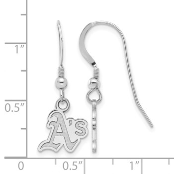 Sterling Silver Rhodium Plated Major League Baseball LogoArt Oakland Athletics Dangle Earrings — alternate view