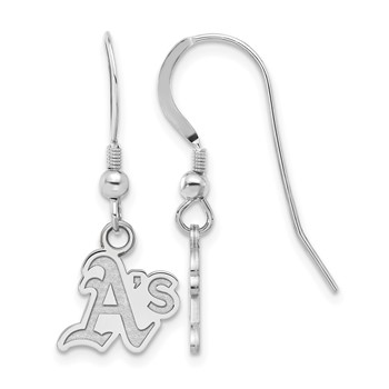 Sterling Silver Rhodium Plated Major League Baseball LogoArt Oakland Athletics Dangle Earrings
