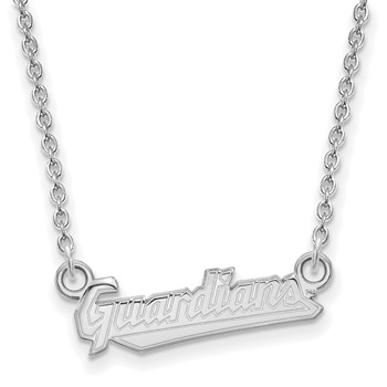 Sterling Silver Rhodium Plated Major League Baseball LogoArt Cleveland Guardians Small Pendant w/Necklace