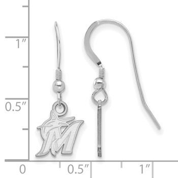 Sterling Silver Rhodium Plated Major League Baseball LogoArt Miami Marlins Dangle Earrings — alternate view