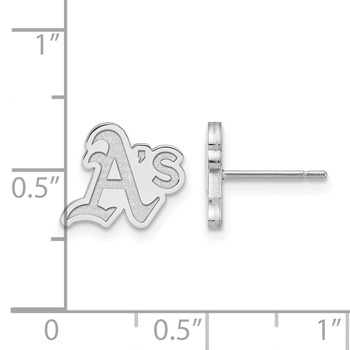 Sterling Silver Rhodium Plated Major League Baseball LogoArt Oakland Athletics Post Earrings — alternate view