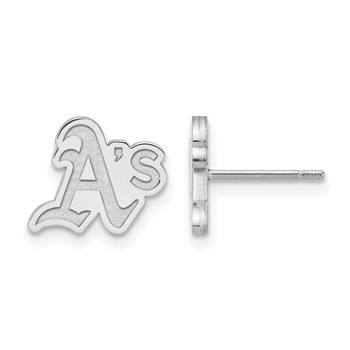 Sterling Silver Rhodium Plated Major League Baseball LogoArt Oakland Athletics Post Earrings