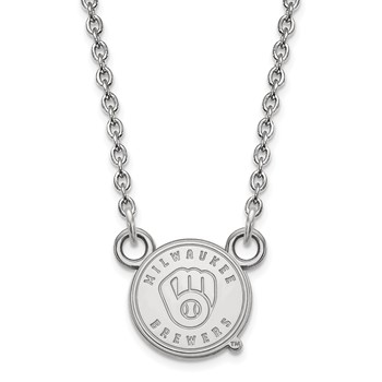 Sterling Silver Rhodium Plated Major League Baseball LogoArt Milwaukee Brewers Pendant Necklace