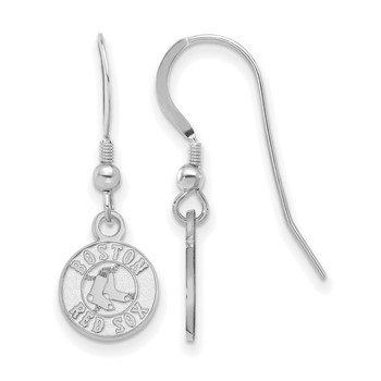 Sterling Silver Rhodium Plated Major League Baseball LogoArt Boston Red Sox Dangle Earrings