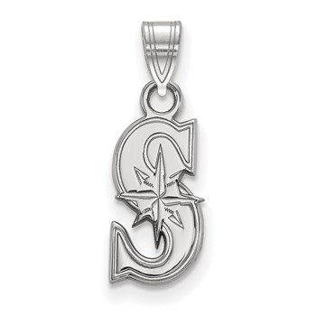 14k White Gold Major League Baseball LogoArt Seattle Mariners Letter S Small Pendant