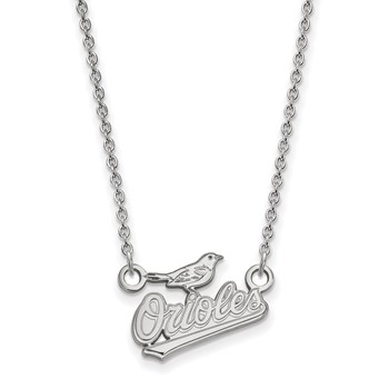 10k White Gold Major League Baseball LogoArt Baltimore Orioles Script with Bird Necklace