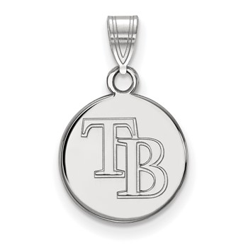 10k White Gold Major League Baseball LogoArt Tampa Bay Rays T-B Small Disc Pendant