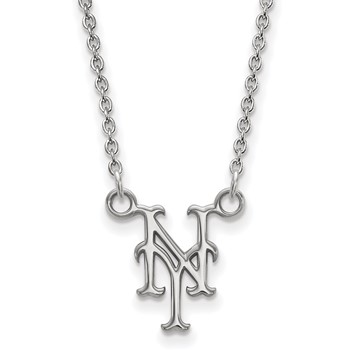 Sterling Silver Rhodium Plated Major League Baseball LogoArt New York Mets N-Y Pendant Necklace