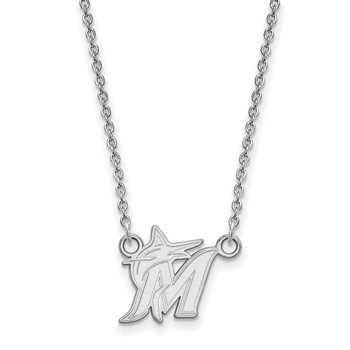 10k White Gold Major League Baseball LogoArt Miami Marlins Letter M Pendant Necklace