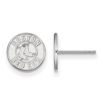10k White Gold Major League Baseball LogoArt Boston Red Sox Extra Small Post Earrings