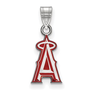 Sterling Silver Rhodium Plated Major League Baseball LogoArt Los Angeles Angels Enameled Pendant