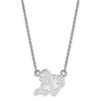 10k White Gold Major League Baseball LogoArt Oakland Athletics Circle Small Pendant Necklace — alternate view