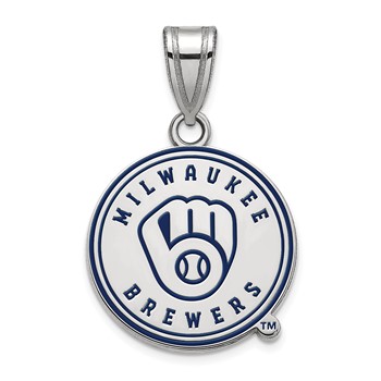 Sterling Silver Rhodium Plated Major League Baseball LogoArt Milwaukee Brewers Enamel Pendant