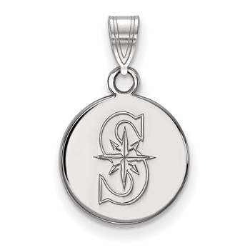 14k White Gold Major League Baseball LogoArt Seattle Mariners Small Disc Pendant