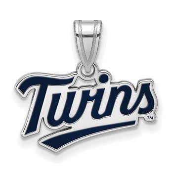 Sterling Silver Rhodium Plated Major League Baseball LogoArt Minnesota Twins Small Enamel Pendant