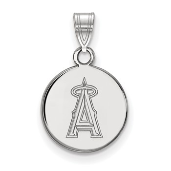 10k White Gold Major League Baseball LogoArt Los Angeles Angels Small Disc Pendant