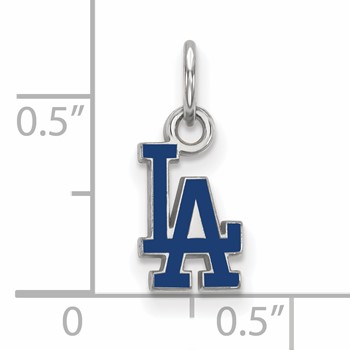 Sterling Silver Rhodium Plated Major League Baseball LogoArt Los Angeles Dodgers Enamel Pendant — alternate view