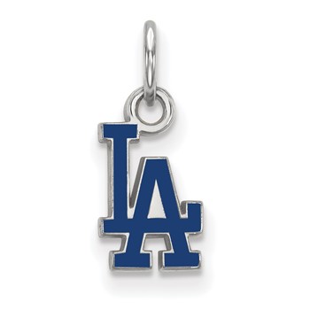 Sterling Silver Rhodium Plated Major League Baseball LogoArt Los Angeles Dodgers Enamel Pendant