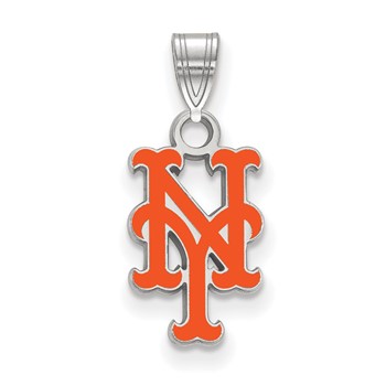 Sterling Silver Rhodium Plated Major League Baseball LogoArt New York Mets Enamel Pendant