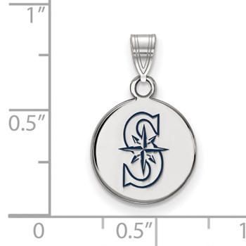 Sterling Silver Rhodium Plated Major League Baseball LogoArt Seattle Mariners Enamel Disc Pendant — alternate view