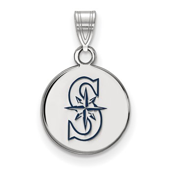 Sterling Silver Rhodium Plated Major League Baseball LogoArt Seattle Mariners Enamel Disc Pendant