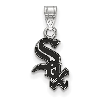 Sterling Silver Rhodium Plated Major League Baseball LogoArt Chicago White Sox Enamel Pendant