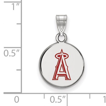 Sterling Silver Rhodium Plated Major League Baseball LogoArt Los Angeles Angels Enamel Disc Pendant — alternate view
