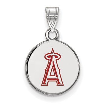 Sterling Silver Rhodium Plated Major League Baseball LogoArt Los Angeles Angels Enamel Disc Pendant
