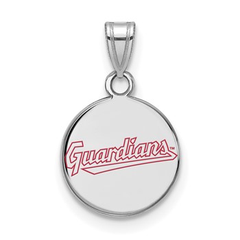 Sterling Silver Rhodium Plated Major League Baseball LogoArt Cleveland Guardians Small Enamel Disc Pendant
