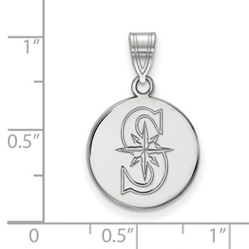 Sterling Silver Rhodium Plated Major League Baseball LogoArt Seattle Mariners Medium Pendant — alternate view
