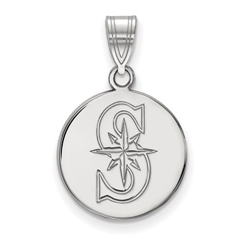 Sterling Silver Rhodium Plated Major League Baseball LogoArt Seattle Mariners Medium Pendant