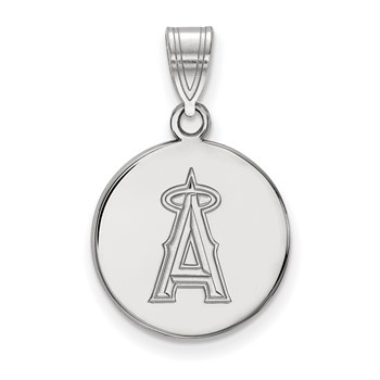Sterling Silver Rhodium Plated Major League Baseball LogoArt Los Angeles Angels Medium Disc Pendant