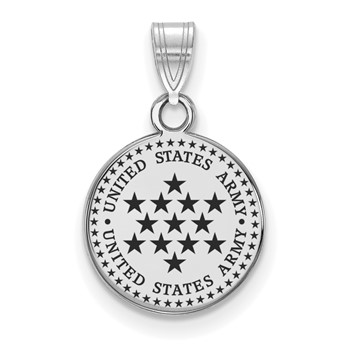 Sterling Silver Rhodium-plated Small United States Army Enameled Pendant