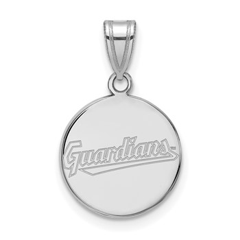 Sterling Silver Rhodium Plated Major League Baseball LogoArt Cleveland Guardians Medium Disc Pendant