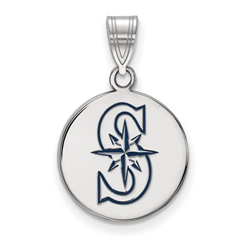 Sterling Silver Rhodium Plated Major League Baseball LogoArt Seattle Mariners Enamel Pendant