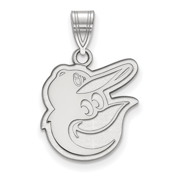 Sterling Silver Rhodium Plated Major League Baseball LogoArt Baltimore Orioles w/Cap Pendant