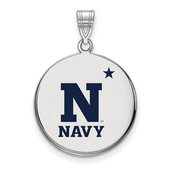 Sterling Silver Rhodium-plated LogoArt US Naval Academy Large Enameled Disc Pendant