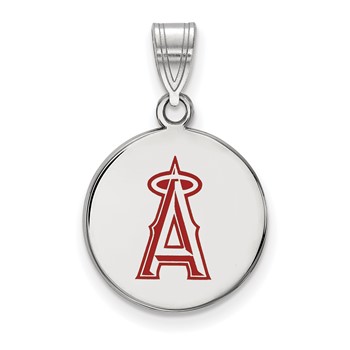 Sterling Silver Rhodium Plated Major League Baseball LogoArt Los Angeles Angels Enamel Disc Pendant