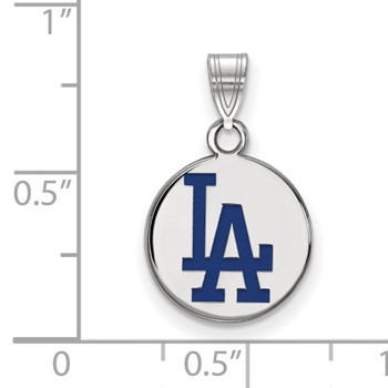 Sterling Silver Rhodium Plated Major League Baseball LogoArt Los Angeles Dodgers Enamel Pendant — alternate view
