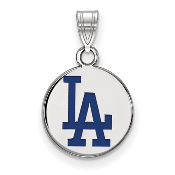 Sterling Silver Rhodium Plated Major League Baseball LogoArt Los Angeles Dodgers Enamel Pendant