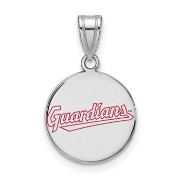 Sterling Silver Rhodium Plated Major League Baseball LogoArt Cleveland Guardians Medium Enamel Disc Pendant