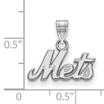 Sterling Silver Rhodium Plated Major League Baseball LogoArt New York Mets Script Small Pendant — alternate view