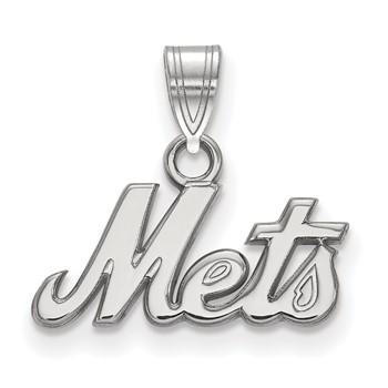 Sterling Silver Rhodium Plated Major League Baseball LogoArt New York Mets Script Small Pendant
