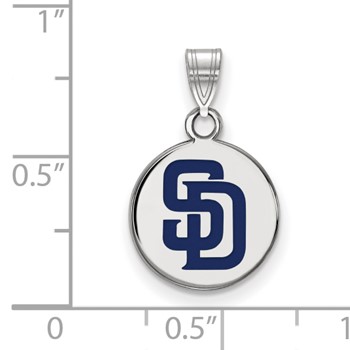 Sterling Silver Rhodium Plated Major League Baseball LogoArt San Diego Padres Enamel Disc Pendant — alternate view