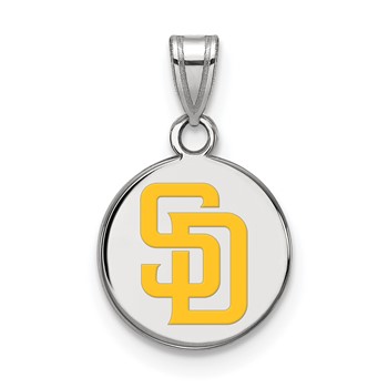 Sterling Silver Rhodium Plated Major League Baseball LogoArt San Diego Padres Enamel Disc Pendant