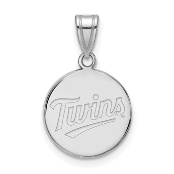 14k White Gold Major League Baseball LogoArt Minnesota Twins T-C Medium Disc Pendant