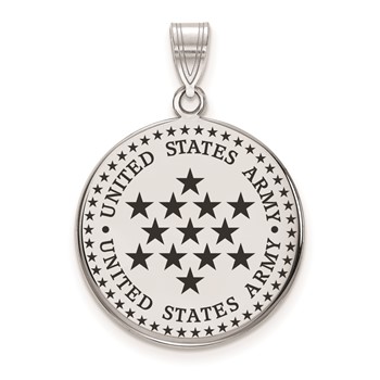 Sterling Silver Rhodium-plated Large United States Army Enameled Pendant