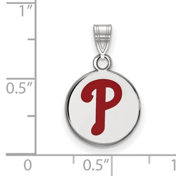 Sterling Silver Rhodium Plated Major League Baseball LogoArt Philadelphia Phillies Enamel Pendant — alternate view