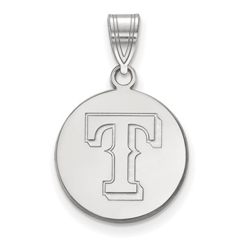 10k White Gold Major League Baseball LogoArt Texas Rangers Letter T Medium Disc Pendant